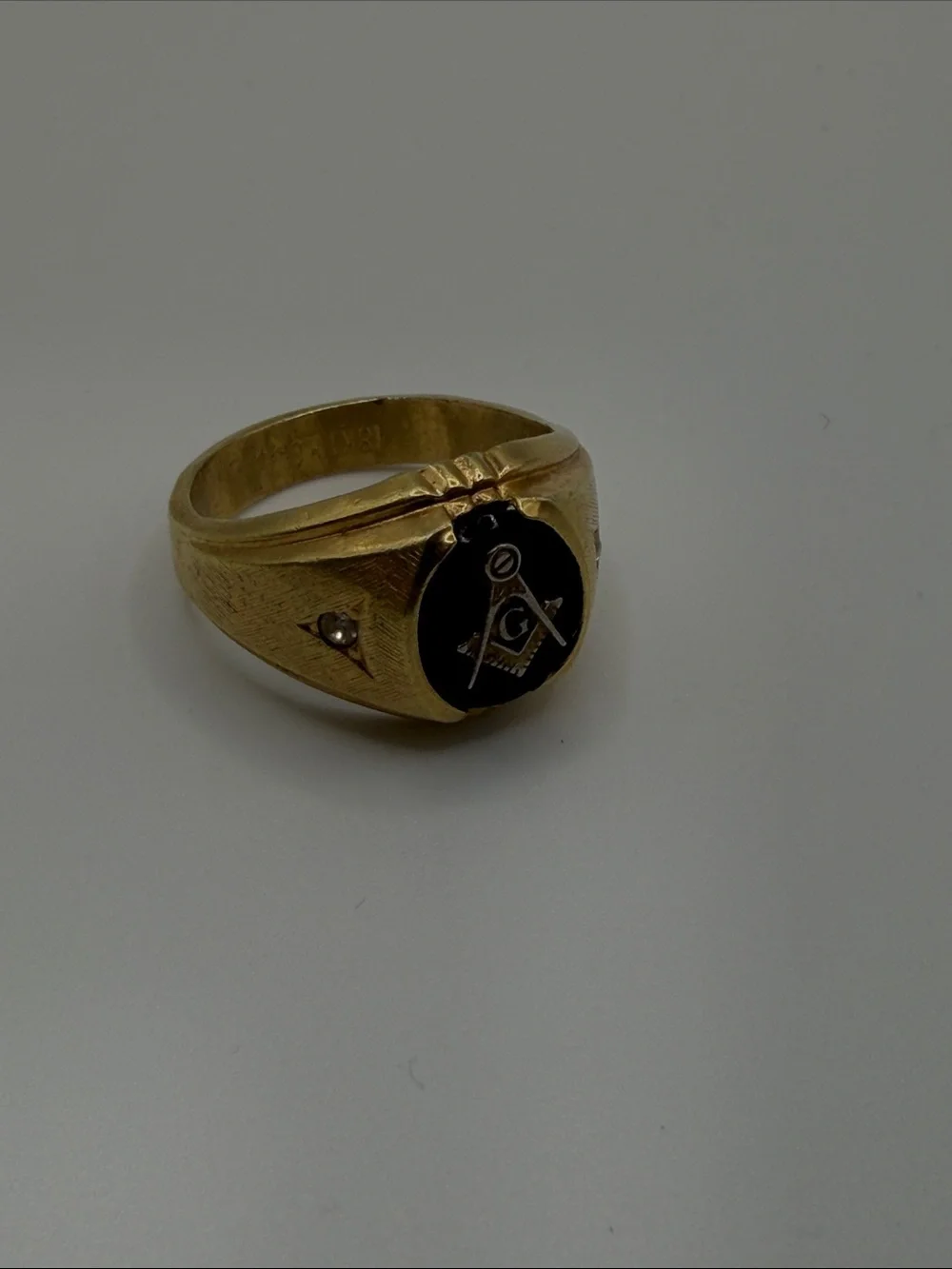 Gold Tone Black Enamel Masonic Signet Ring - Men's Jewelry